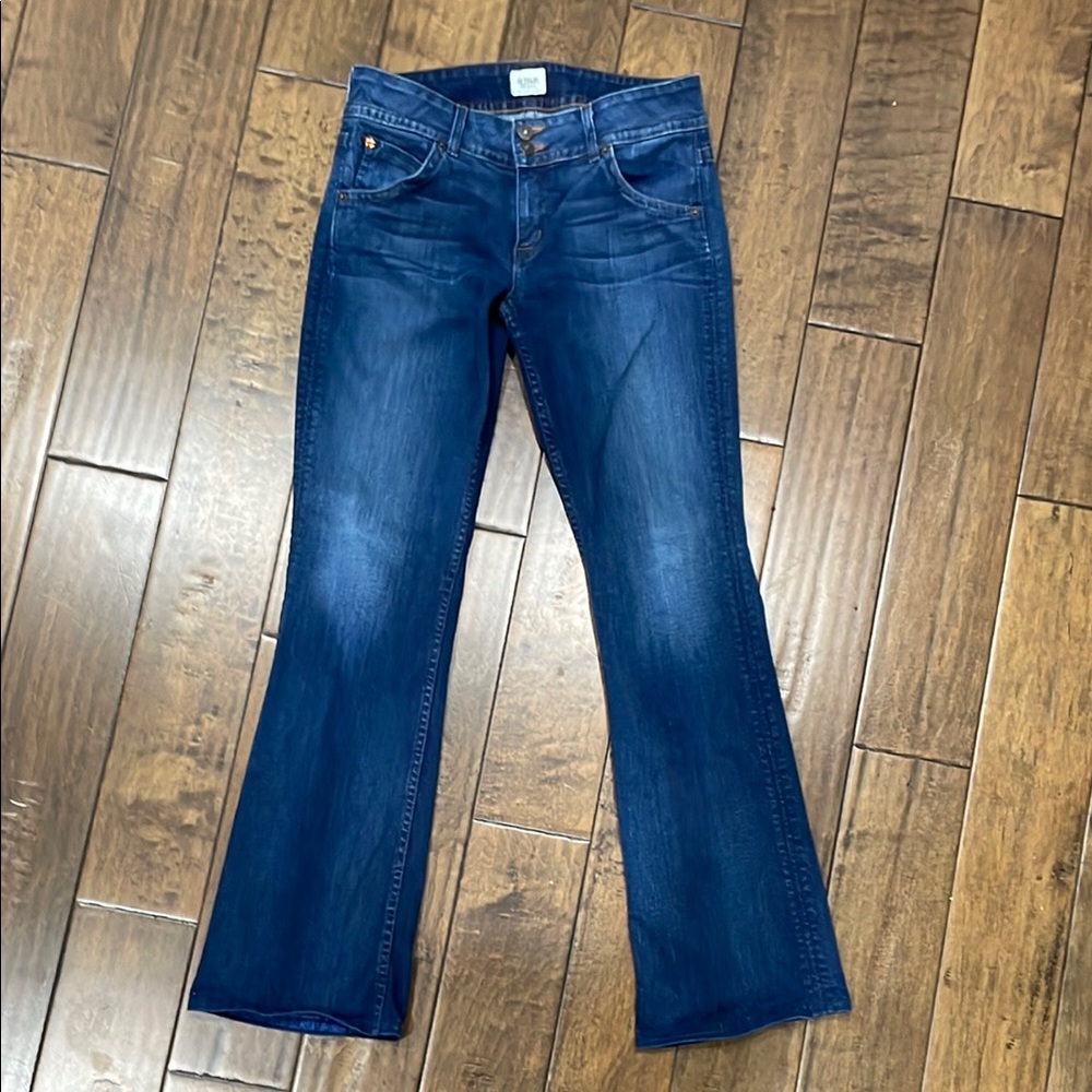 Hudson Jeans Blue Flare Wide Leg Denim with Subtle Fading